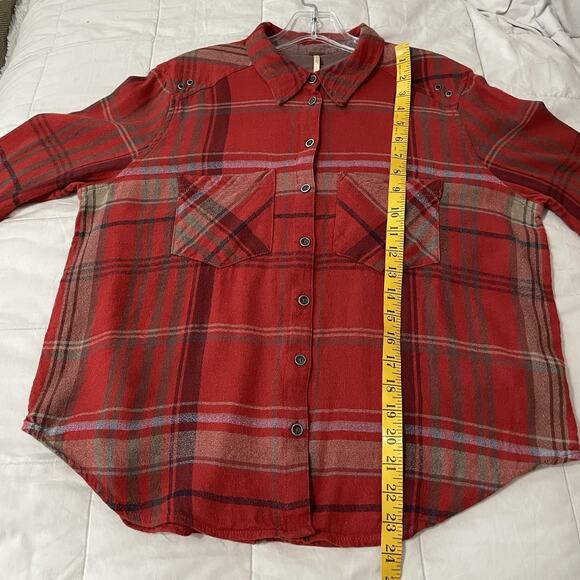 Free People Top Women Size XS Red Wesley Plaid Button Up Boho Western Hippie - Picture 5 of 8
